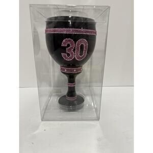 Black Acrylic Rhinestone “30” Birthday Goblet – Pink Bling – New in Box